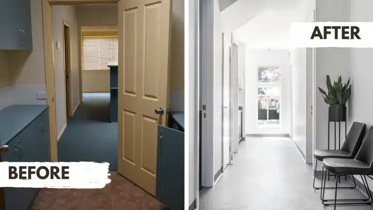 Hallway renovation before and after a commercial strip out