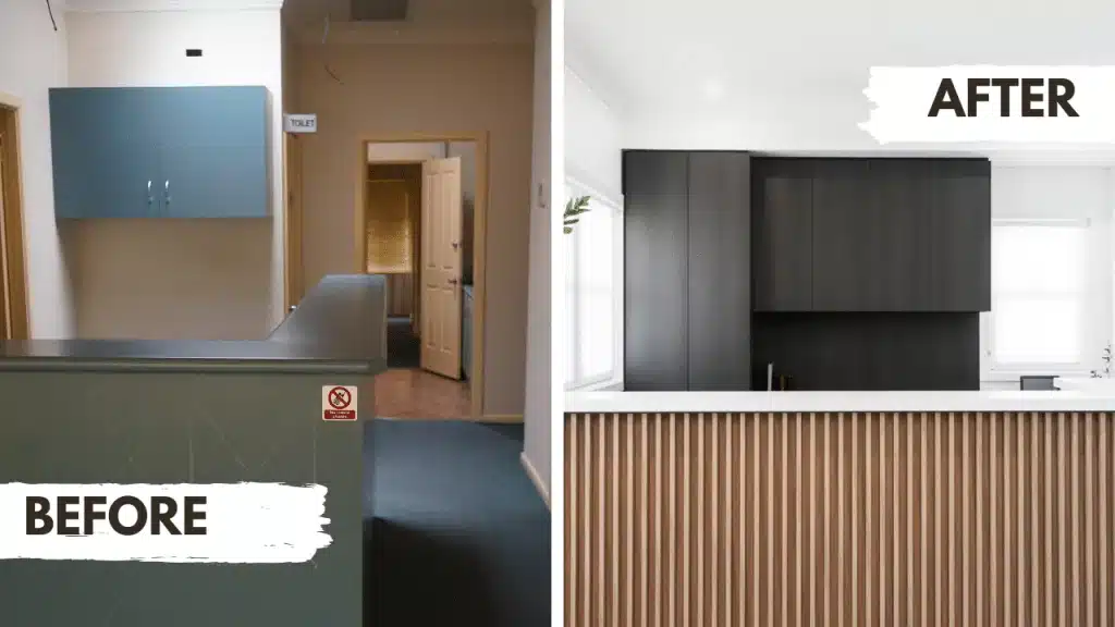 Before and after comparison of an office strip out by Adlington Homes